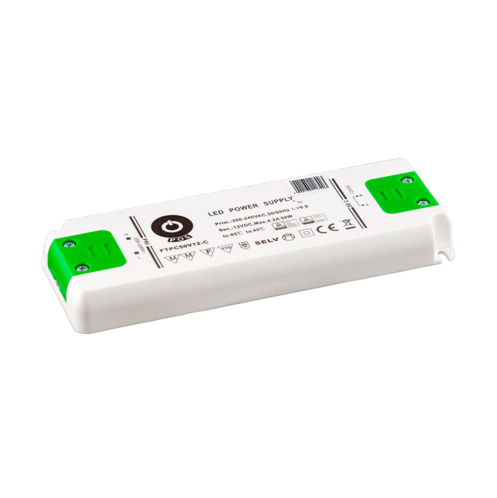 50W 12V LED-muuntaja, tehokas LED-vakiojännitelähde IP 20, 50W teholla ja 85% hyötysuhteella.
