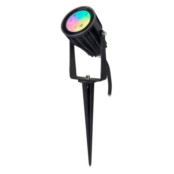RGB+CCT LED-puutarhavalaisin maapiikillä, monivärinen valaistus ja himmennystoiminto.