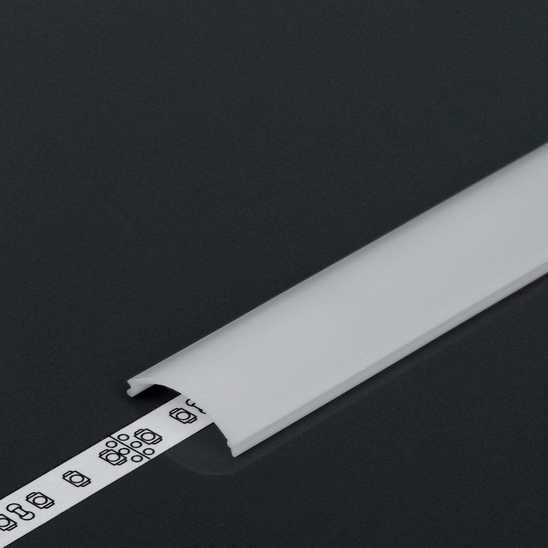 Kaareva kansi LED-profiileihin, diffuusori D1, 2m pituus, opaali väri, suojaa LED-nauhaa pölyltä ja iskuilta.