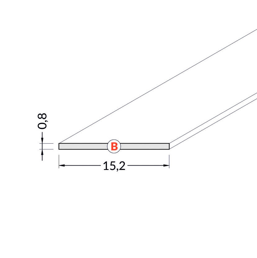 Diffuusori B 2m liu'utettava LED-profiili kansi, mitat 15,2mm x 0,8mm, läpinäkyvä, himmeä tai opaali.