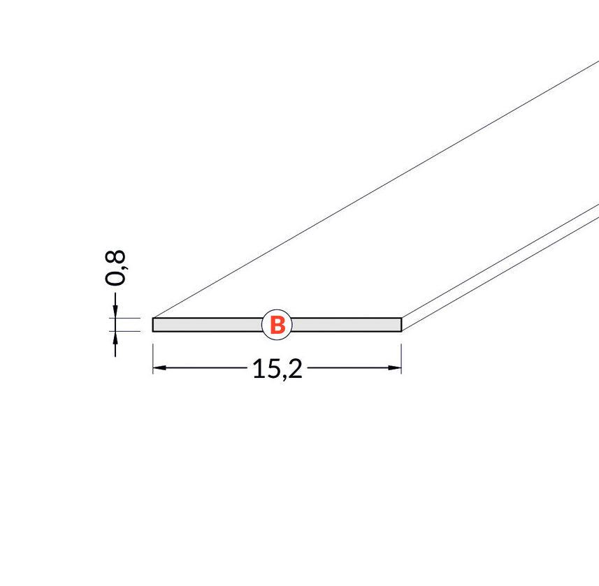 Liu'utettava LED-profiili kansi mitat 15,2mm x 0,8mm, 2m pituinen, käytettävä monilla eri profiileilla.
