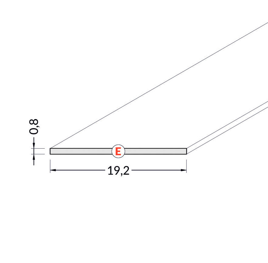Diffuusori E liu'utettava kansi led-profiiliin mitat 19,2mm x 0,8mm, 2m pituus
