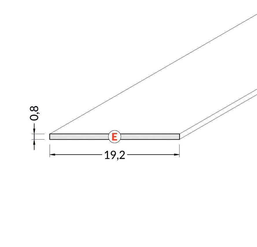 Diffuusori E, 2m liu'utettava kansi led-profiiliin mitat 19,2mm x 0,8mm