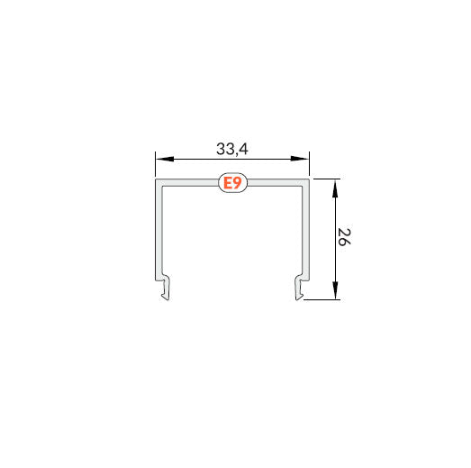 MONI30 diffuusorin kulmikas kansi, mitat 33,4 x 26 mm, E9 profiili, määrätty LED-valaisimille.