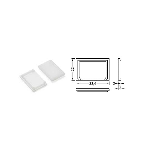 E9 diffuusorin neliön malliset päätypalat, muoviset, valkoiset päätypalat, mitat 33,4 x 22 mm.