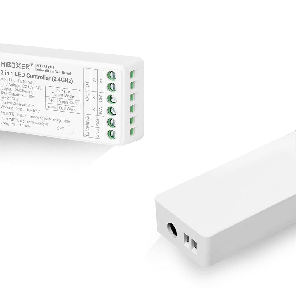 2 in 1 DIM CCT LED-vastaanotin, LED-ohjain, valonhimmentäjä, 12-24V, Easy RF 2.4G, MIBOXER