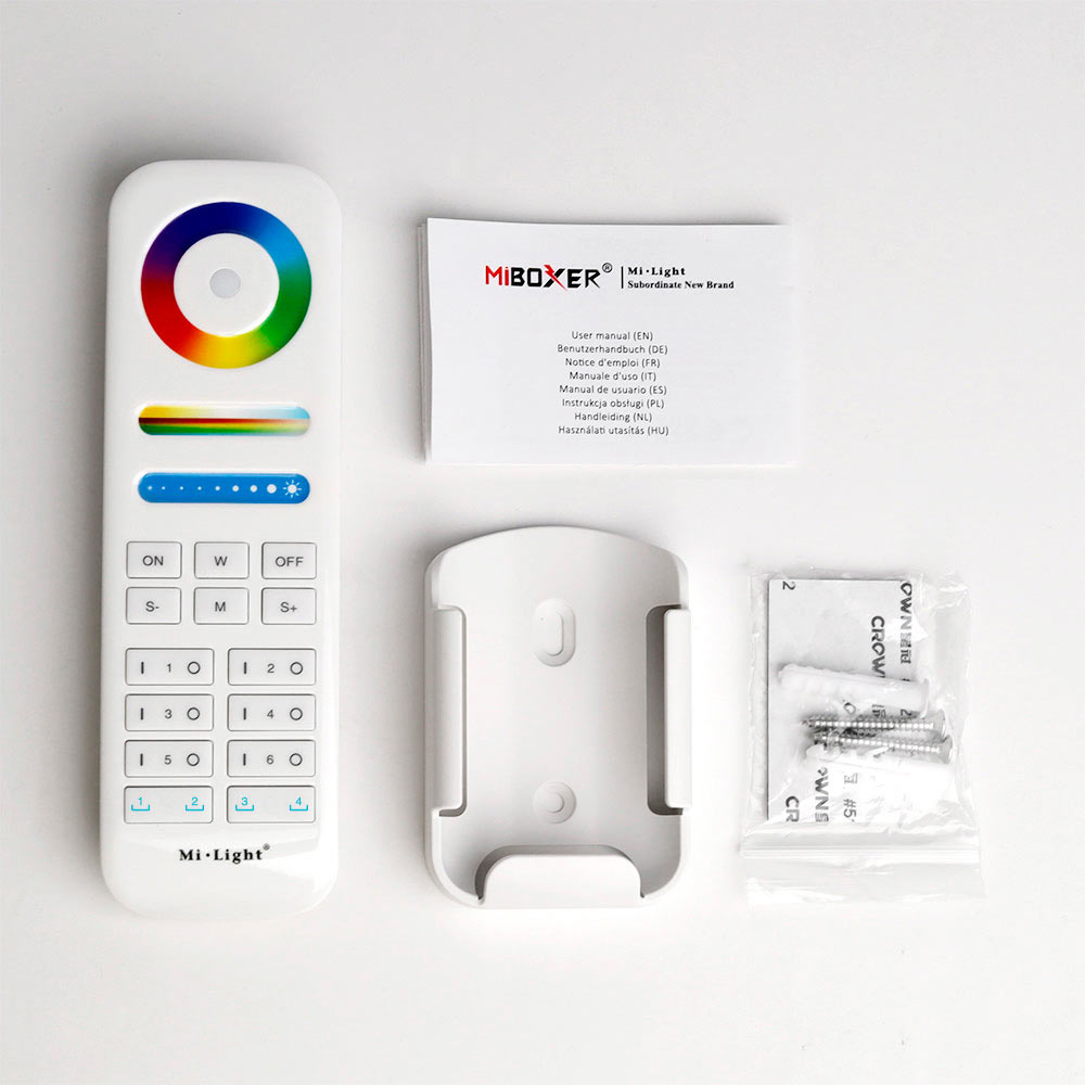 Kaukosäädin 6-kanav. RGB+CCT valkoinen, Smart LED kaukosäädin RGB CCT, käyttöohjeet ja tarvikkeet