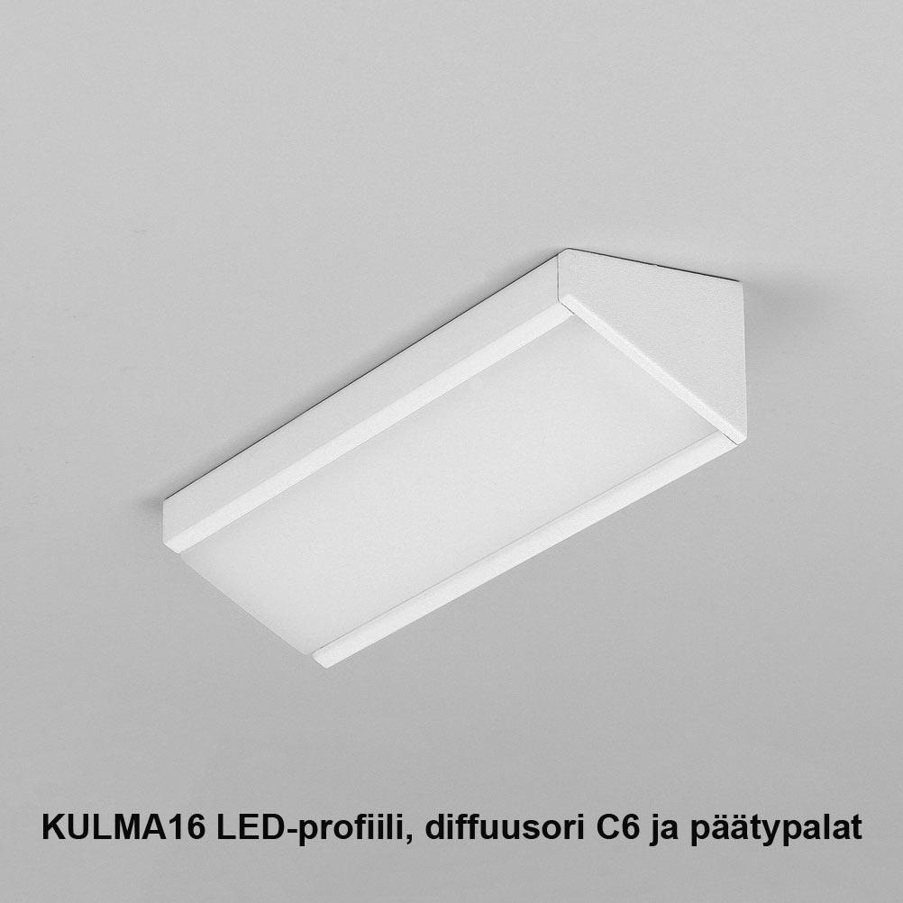 kulma-LED-profiili 2m, KULMA16 LED-profiili, diffuusori C6 ja päätypalat