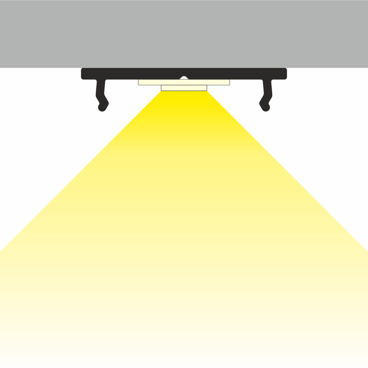 PERUS12 alumiinilista LED-nauhalle 2m asennuskuva LED-valon suuntaamisesta