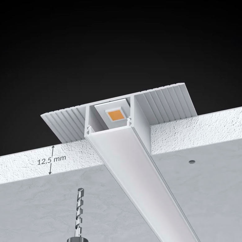 SIIPI14-IN LED-profiili 2m, TRIMLESS uppoasennus kipsilevykatossa, trimless LED-alumiinoprofiili