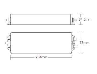 154W 24V muuntaja mitat: pituus 204mm, leveys 73mm, korkeus 34.6mm, IP67, käytettävä 24V LED-muuntaja WiFi ohjain.
