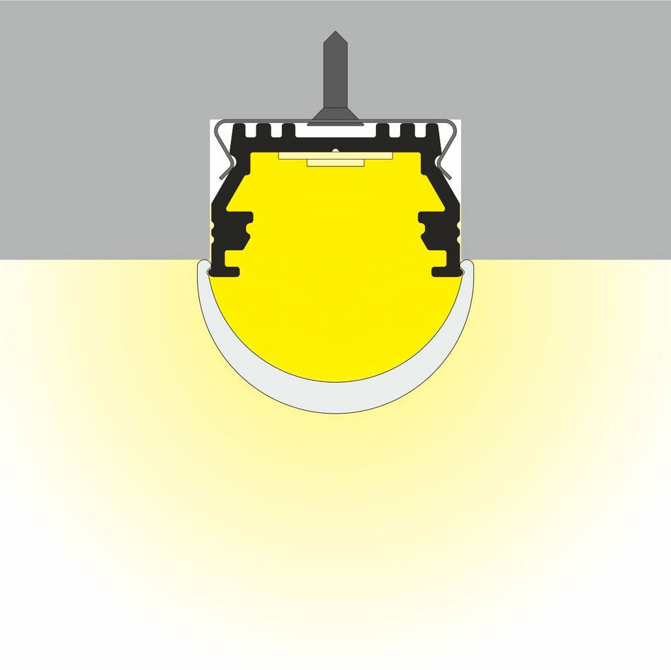 YLEIS12 LED-profiili uppo- ja pinta-asennukseen, kuva LED-profiilista ja sen käytöstä.