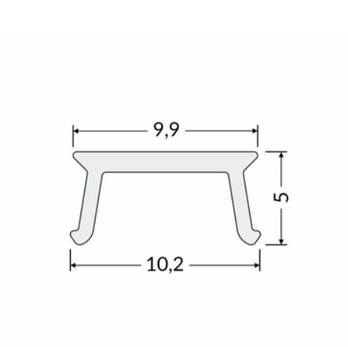 Opaalin diffuusorin mitat, 10,2 x 5mm, 2m kliksautettava kansi LED-profiiliin.