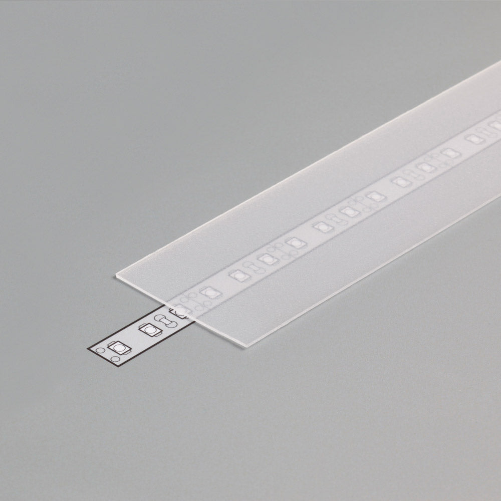 LED-profiilin diffuusori, läpinäkyvä liu'utettava kansi asennettuna LED-profiiliin