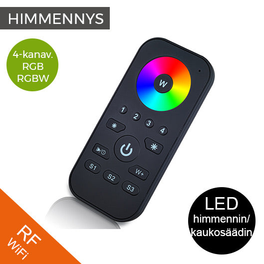 RF WiFi RGB kaukosäädin, 4-kanavainen himmennin/kaukosäädin LED-nauhojen ohjaamiseen.
