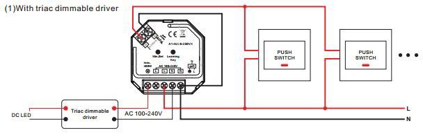 Triac himmennin vastaanotin 400W kytkentäkuva langattomasta ohjauksesta ja jousipalautteisista kytkimistä.