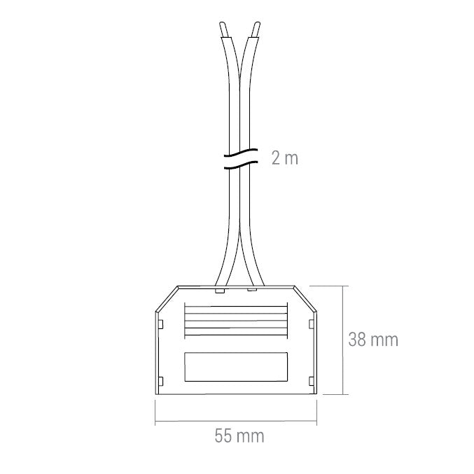 MINI PLUG-pikaliitinrasia kuudelle valaisimelle, mitat 55 mm x 38 mm, 2 m johto.