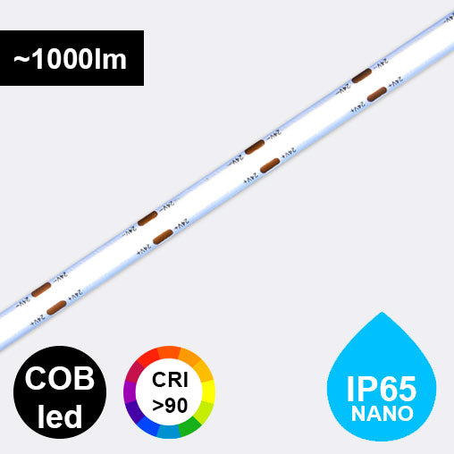pisteetön COB LED-valonauha 9,6w/m 24V kosteussuojauksella IP65 ja erinomainen värintoisto CRI>90