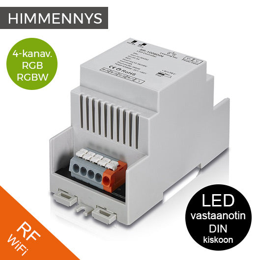 RF WiFi DIN-kisko LED-vastaanotin 4-kanav. RGBW himmennin led-nauhoille.