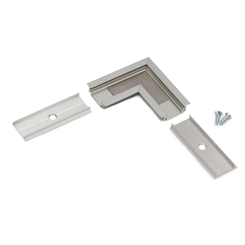 URA14 LED-kulmapala 90° kulmapala, anodisoitu, musta ja valkoinen, mitat 5cm x 5cm.