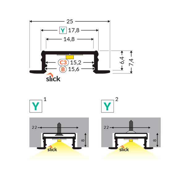 URA14.v2 LED-profiili, lähikuva