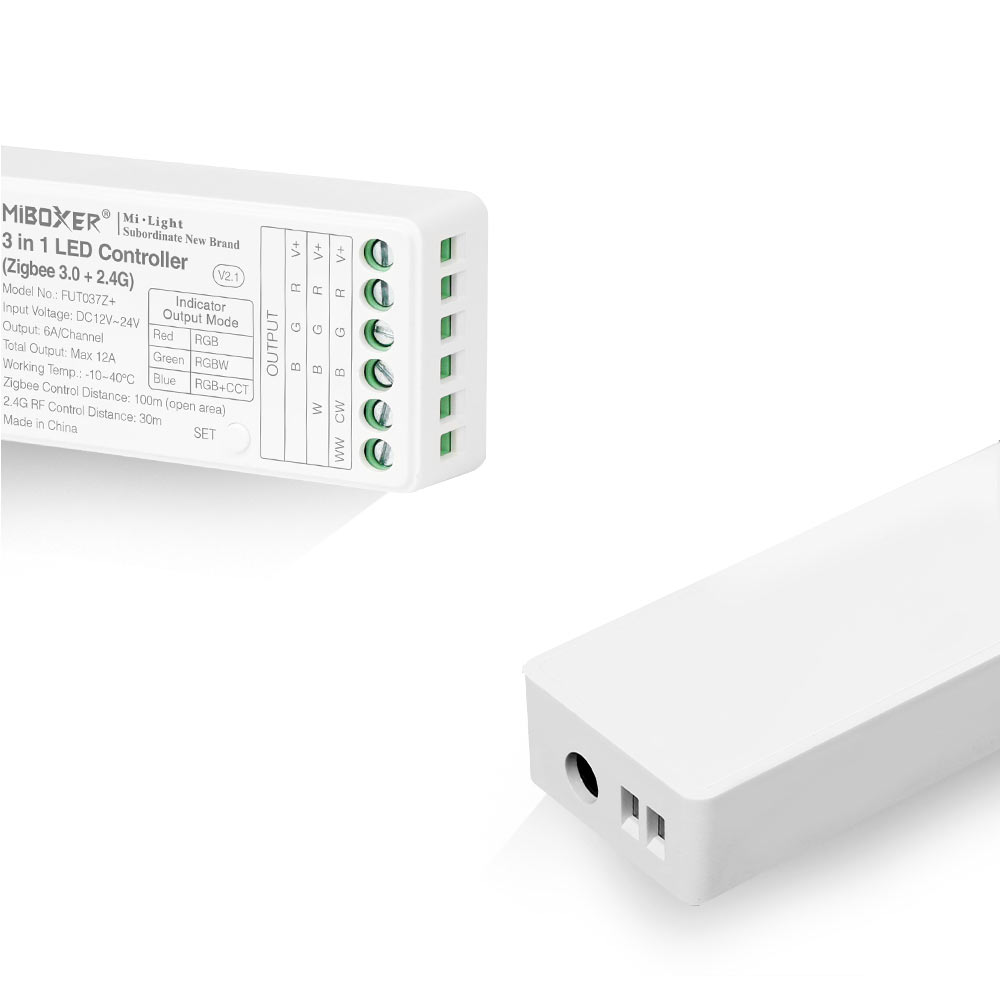 3 in 1 ZigBee LED-ohjain RGB RGBW CCT, langaton ohjain 12-24V, viisi kanavaa, Miboxer FUT037Z+