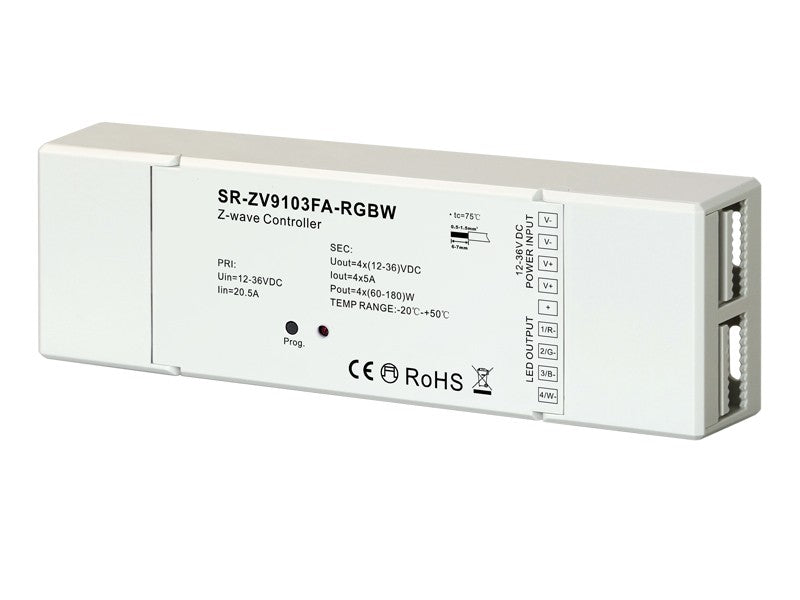 Z-Wave RGBW LED-ohjain, nelikanavainen 12-36V, 4x5A, langaton ohjain LED-nauhoille.