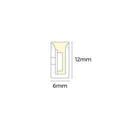 PISTEETÖN SAUNA LED-valonauha 2700K, mittakuva valonauhan liittimestä, mitat 6mm x 12mm.