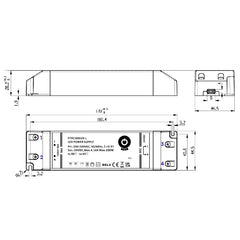 100W 12V LED-muuntaja IP20 tekniset tiedot ja mitat sähköteknisessä piirustuksessa