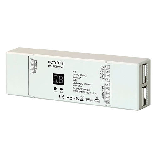 DALI DT8 CCT LED-ohjain 4-kanav, 12-36V himmennin/ohjain CCT, 4x5A, DALI-standardin mukaan.
