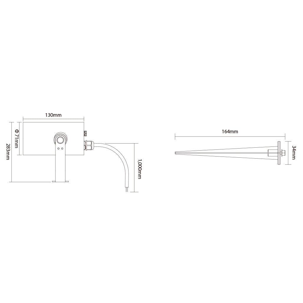 12W RGB+CCT LED-puutarhavalaisin 1100lm IP66 FUTC11ZR - Zigbee + Smart LED 2.4G + DMX technical dimensions diagram