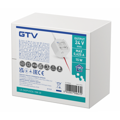 15W 24V LED-muuntaja kattokuppiin, pieni LED-vakiojännitelähde, IP20, 15 W, turvallinen käyttö sisätiloissa.
