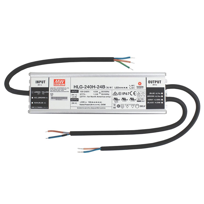 240W 24V, 1-10V himmennettävä, HLG-240H-24B LED-muuntaja, Mean Well - LED-virtalähde IP67