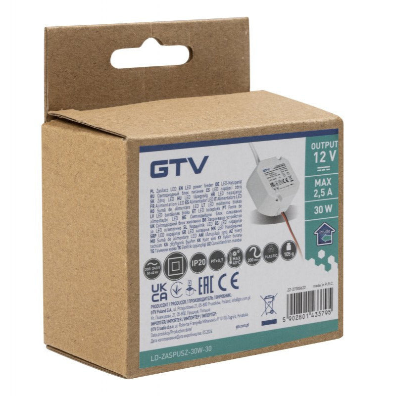 30W 12V LED-muuntaja kattokuppiin pakkaus, IP20, sisäkäyttöön, laadukas virtalähde LED-valoille