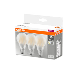 E27 LED-lamppu 2700K Osram kolmen kappaleen pakkauksessa, lämmin valonsävy 806lm