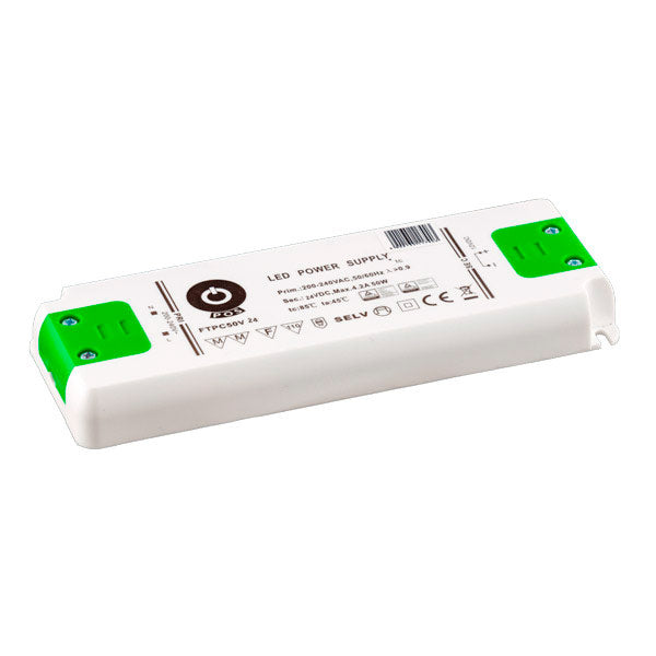 50W 24V LED-muuntaja SLIM2 valkoinen LED-virransyöttölaite, IP 20, ylijännite- ja ylikuormitus suojaus.