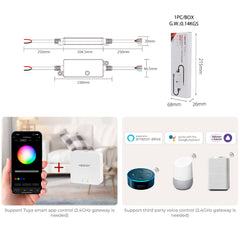 5in1 -vastaanotin kosteudenkestävä LED-ohjain IP66 RGB+CCT, yhteensopiva Tuya-sovelluksen ja ääniavustajien kanssa.