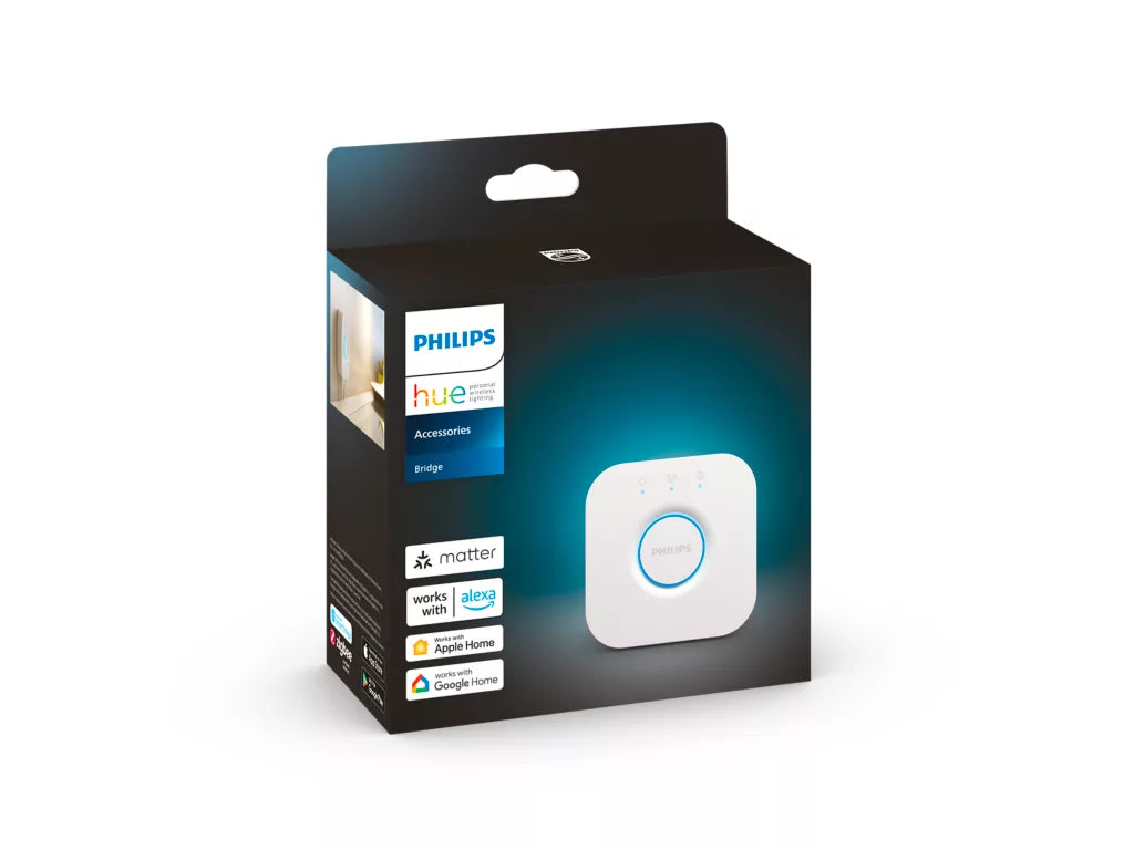 Philips Hue Bridge - älyvalaistuksen ohjauskeskus, joka yhdistää Hue-lamput ja ohjaimet.