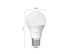 Philips Hue E27 älylamppu, valkoinen LED-lamppu, mitat 60 mm x 111 mm, tehokkuus 806 lm.