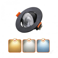 LED downlight BRINO 3/5/7W 3CCT with color temperature selection and black round frame.