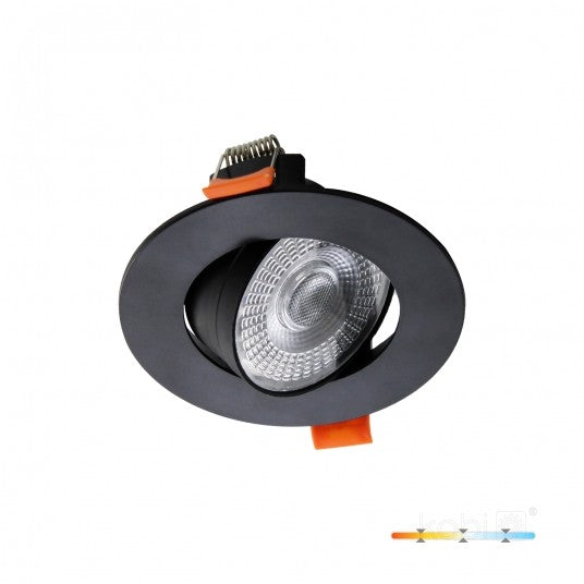 LED downlight BRINO pyöreä suunnattava alasvalo, musta kehys, värilämpötila valittavissa 3000K, 4000K tai 6500K.