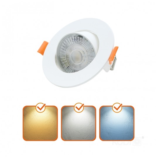 LED downlight BRINO round light with three color temperature options: warm, cool, and daylight.