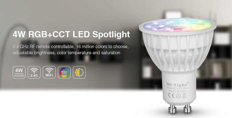 4W GU10 RGB LED-polttimo äly GU10 RGB LED-polttimo, himmennettävä, monivärinen, WiFi-ohjaus