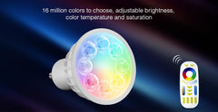 äly GU10 RGB LED-polttimo 16 miljoonaa väriä, himmennettävyys, säädettävä värilämpötila ja kylläisyys.