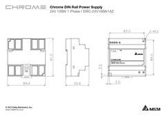 DIN-kisko muuntaja 100W 24V tekniset piirustukset ja mitat