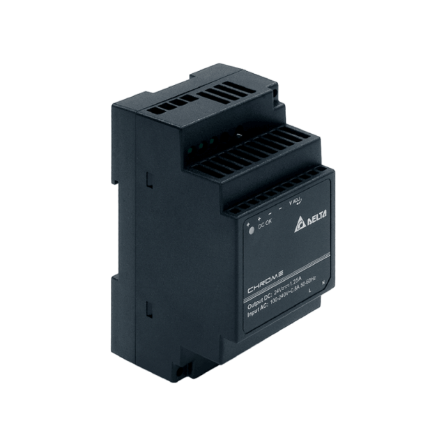 30W 24V DIN-kisko muuntaja, asennettavissa DIN-kiskoon, tehokkuus yli 87%, kompakti malli.