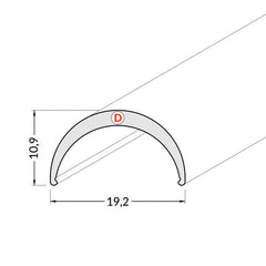 Diffuusori D, 2m kaareva kansi LED-profiiliin mitat 19,2mm x 10,9mm