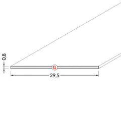 led-diffuusori-2m-kansi kuva G-mallin kantesta mitat 29,5mm x 0,8mm