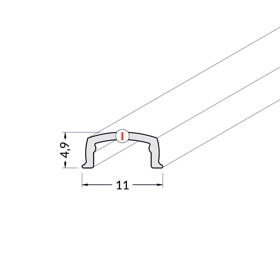 diffuusori pyöreään LED-profiiliin, mitat 11mm x 4,9mm, kuva profiiliin asennettavasta kannesta