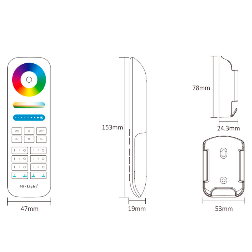 Smart LED kaukosäädin RGB CCT - 6-kanavainen kaukosäädin mitat ja paino